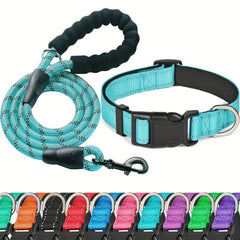 Reflective Pet Leash & Collar Set for Dogs - Adjustable Nylon Collar
