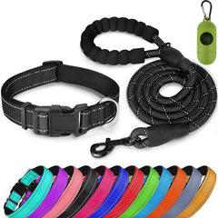 Reflective Pet Leash & Collar Set for Dogs - Adjustable Nylon Collar
