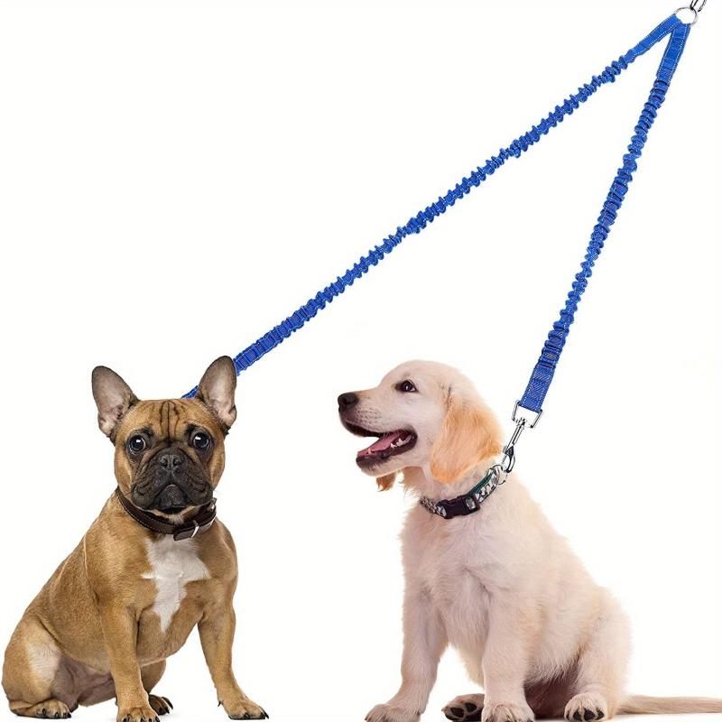 Dual Dog Leash 360 Swivel Rotation No Tangle Splitter Adjustable Length Buckle