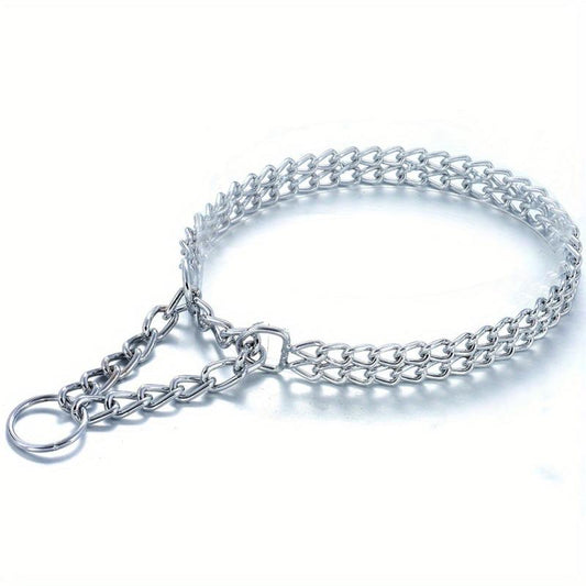 Stainless Steel Cuban Link Dog Collar Chew Proof Double Row Chain for Dogs