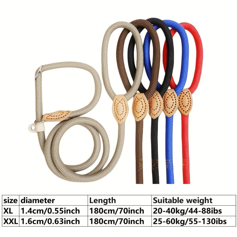Durable Braided Rope Dog Slip Lead with Snap Hook - Adjustable Leash for Dogs
