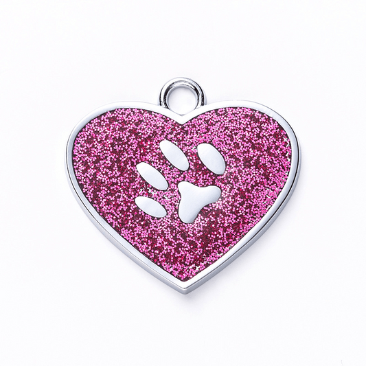 Custom Engraved Heart Dog Tags Personalized Glitter Paw Pet Tag