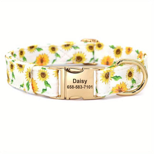 Personalized Dog Collar with Flower & Bee for Small & Large Dogs