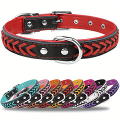 Taglory Leather Dog Collar Braided Padded Collar Double D Rings