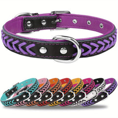 Taglory Leather Dog Collar Braided Padded Collar Double D Rings