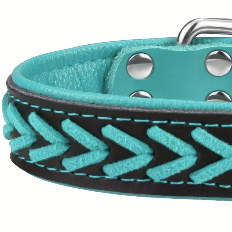 Taglory Leather Dog Collar Braided Padded Collar Double D Rings