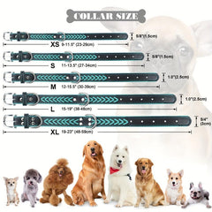Taglory Leather Dog Collar Braided Padded Collar Double D Rings