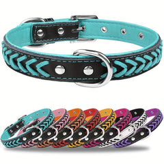 Taglory Leather Dog Collar Braided Padded Collar Double D Rings