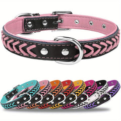 Taglory Leather Dog Collar Braided Padded Collar Double D Rings
