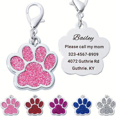 Custom Glitter Footprint Pet Tag with Engraved Name