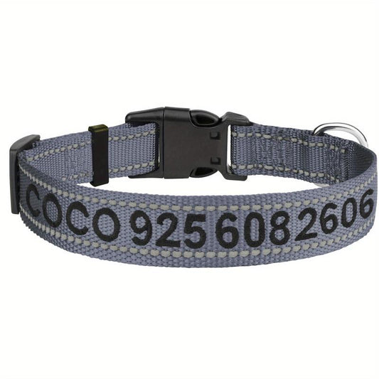 Reflective Personalized Dog Collar - Custom Embroidered with Name & Number