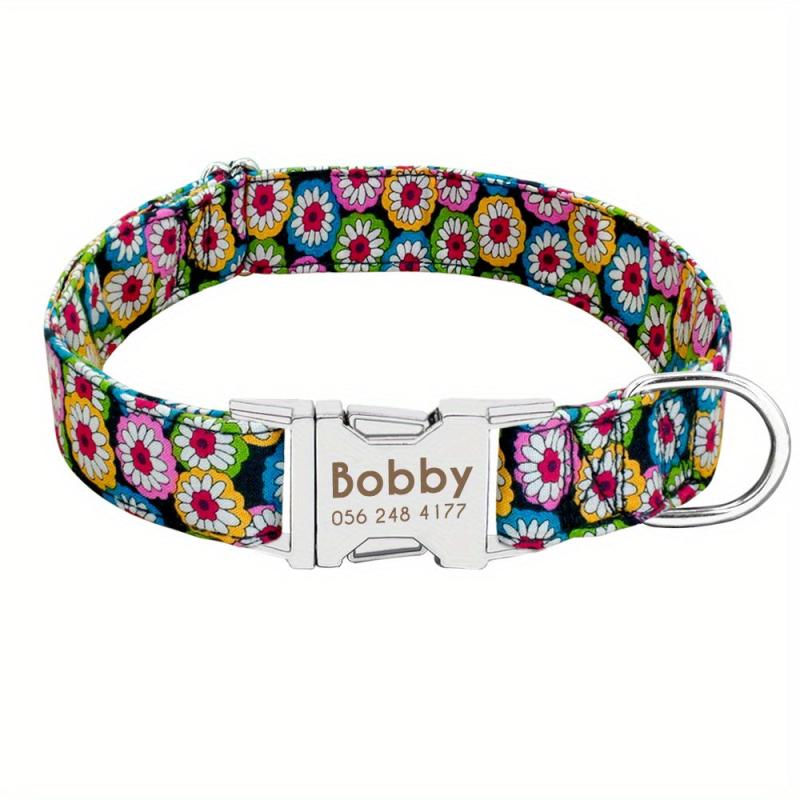 Personalized Dog Collars Customized Metal Buckle Soft Padded Nylon