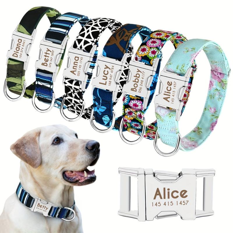 Personalized Dog Collars Customized Metal Buckle Soft Padded Nylon