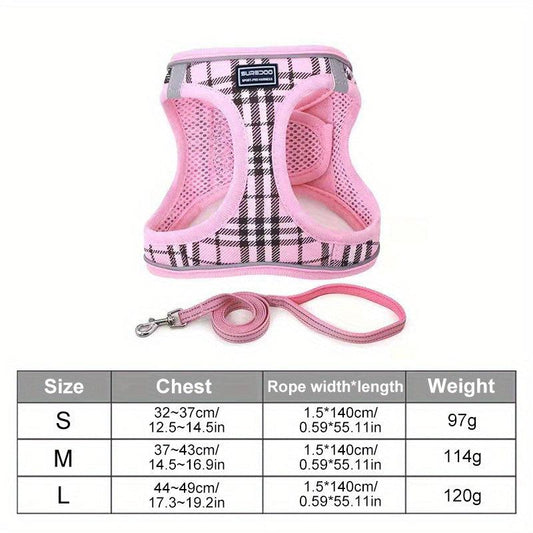 Adjustable Reflective Dog Harness with Traction Rope for Small Pets