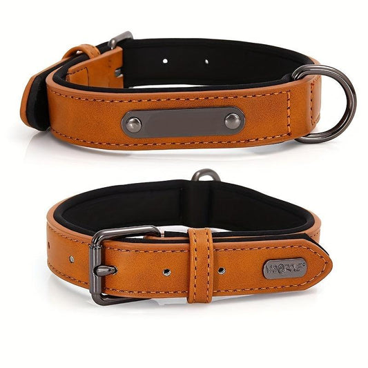 Custom Leather Dog Collar, Personalized Engrave Nameplate, Adjustable Pet Collar