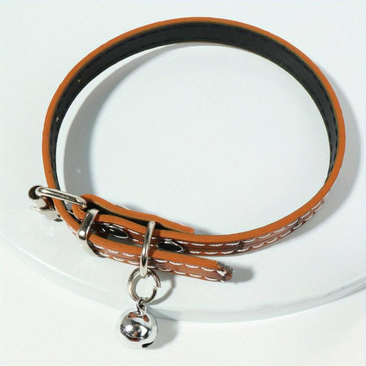 Adjustable PU Leather Cat Collar With Bell for Small Dogs