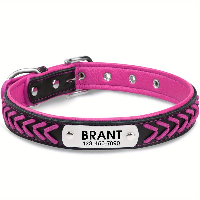 Personalized Braided Leather Dog Collar Engraved Nameplate Customizable