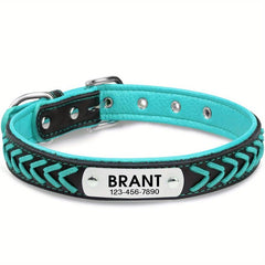 Personalized Braided Leather Dog Collar Engraved Nameplate Customizable