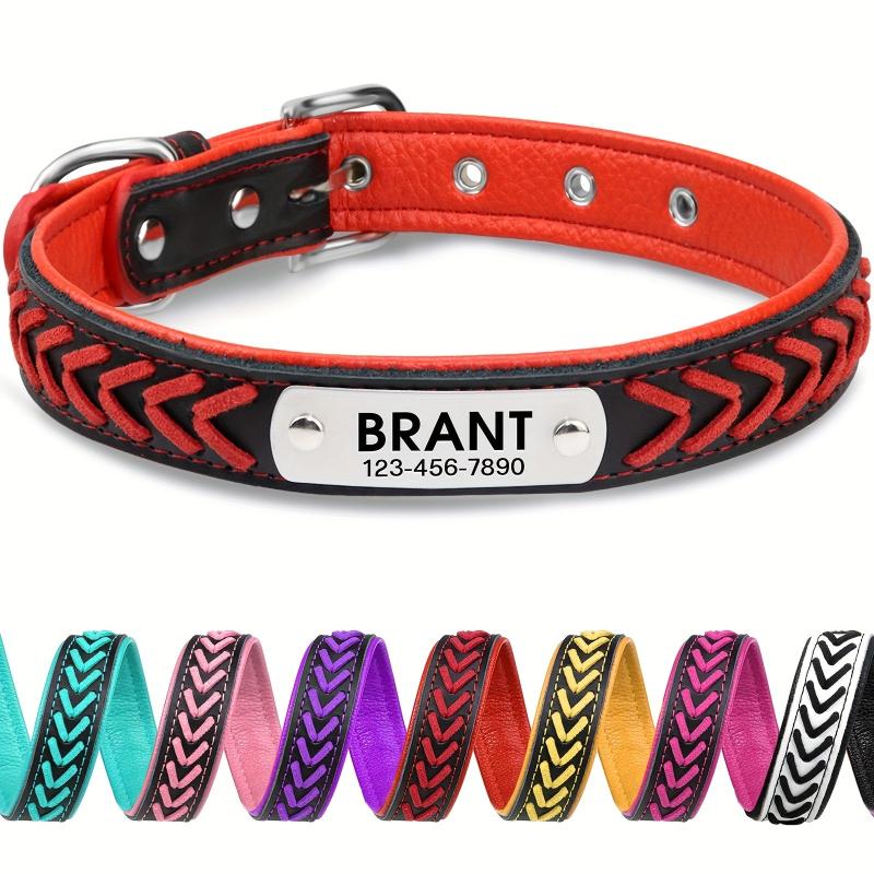 Personalized Braided Leather Dog Collar Engraved Nameplate Customizable