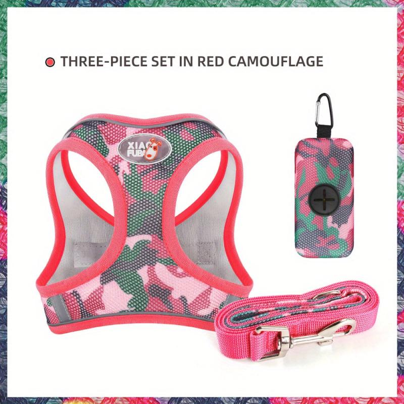 Breathable Mesh Dog Vest Harness Set with Leash and Bag for Small/Medium Dogs