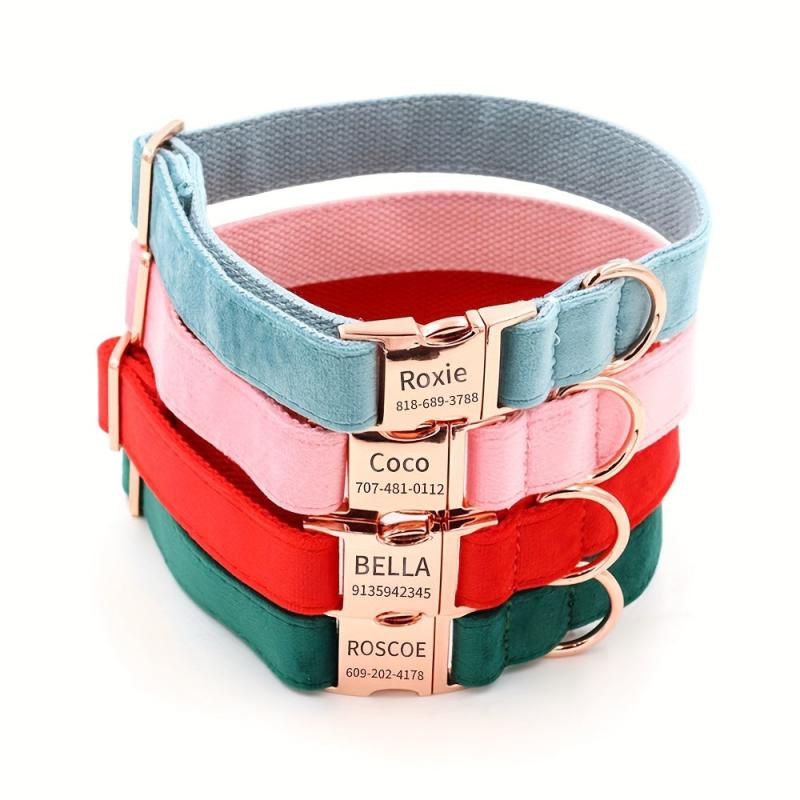 Velvet Dog Collar Rose Golden Metal Buckle Quick Release