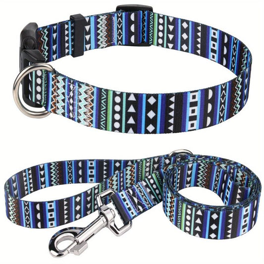 Taglory Floral Geometric Dog Collar and Leash Set for Dogs