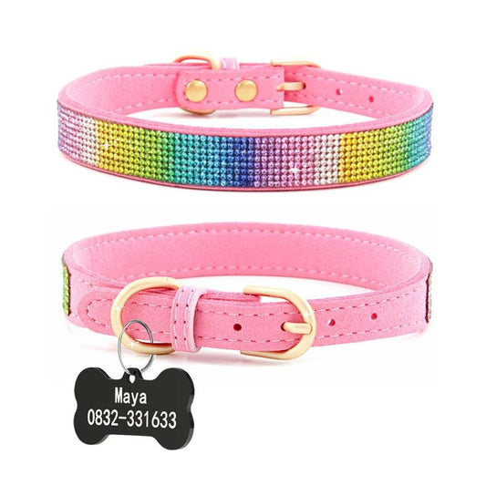 Personalized ID Tag Colorful Rhinestone Dog Collar