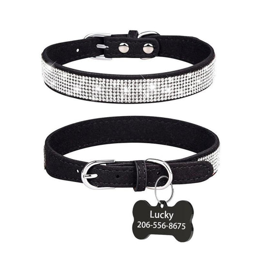 Personalized ID Tag Colorful Rhinestone Dog Collar
