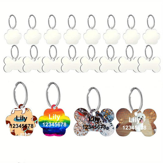 20pcs Sublimation Blank Dog Tags with Key Ring for Pets