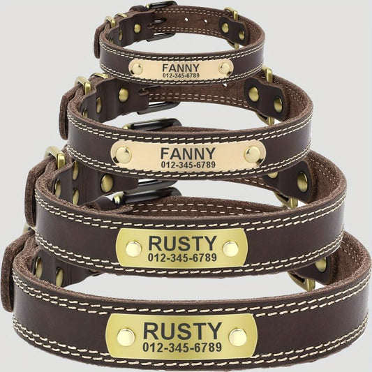 Personalized Leather Dog Collar for Small, Medium, Large Dogs