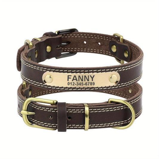 Personalized Leather Dog Collar for Small, Medium, Large Dogs