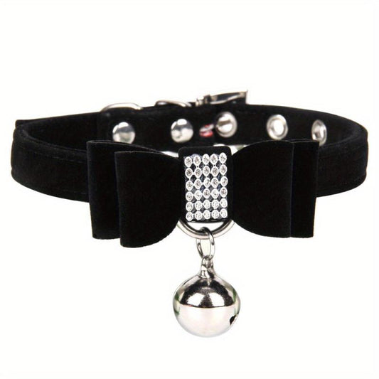 Velvet Leather Bow Collar w/ Bell for Pets