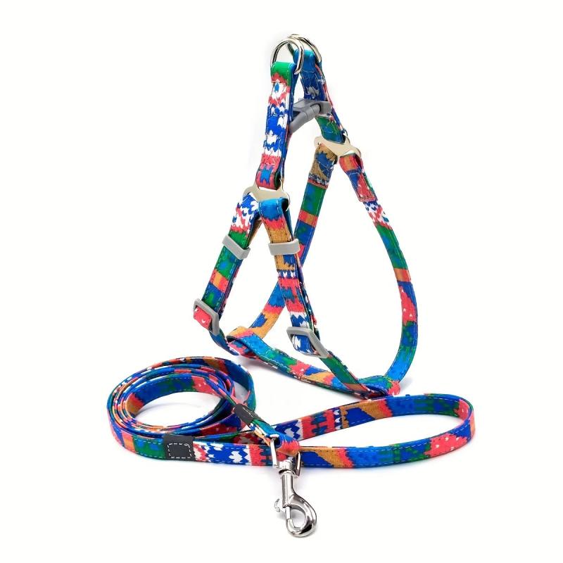 Boho Canvas Pet Harness and Leash Set for Small Dogs