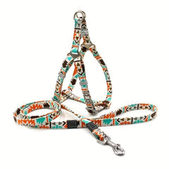 Boho Canvas Pet Harness and Leash Set for Small Dogs