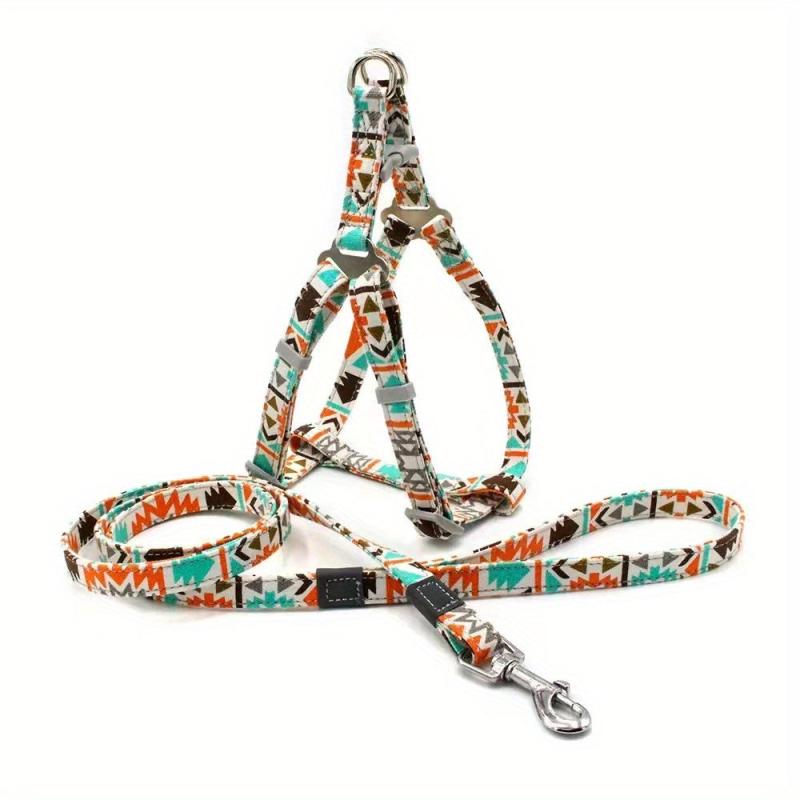 Boho Canvas Pet Harness and Leash Set for Small Dogs