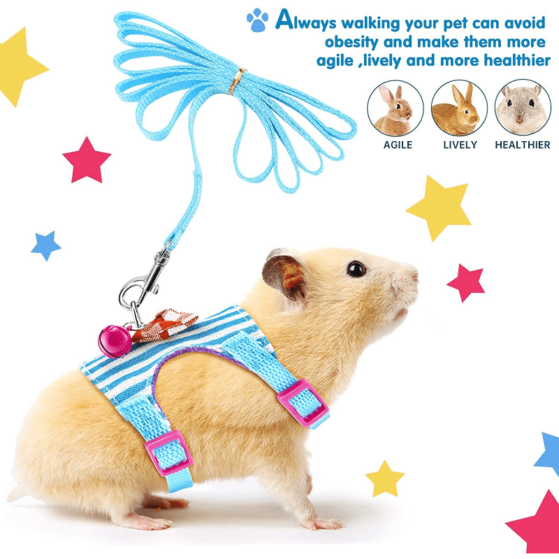 2Pcs Hamster Harness Set For Walking Guinea Clothes With Bell