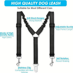 Double Dog Seatbelt w/ Elastic Bungee Buffer - Keep Pup Safe on Road