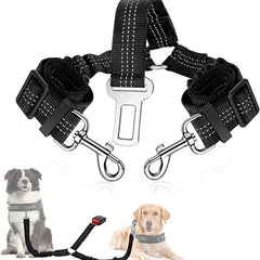 Double Dog Seatbelt w/ Elastic Bungee Buffer - Keep Pup Safe on Road