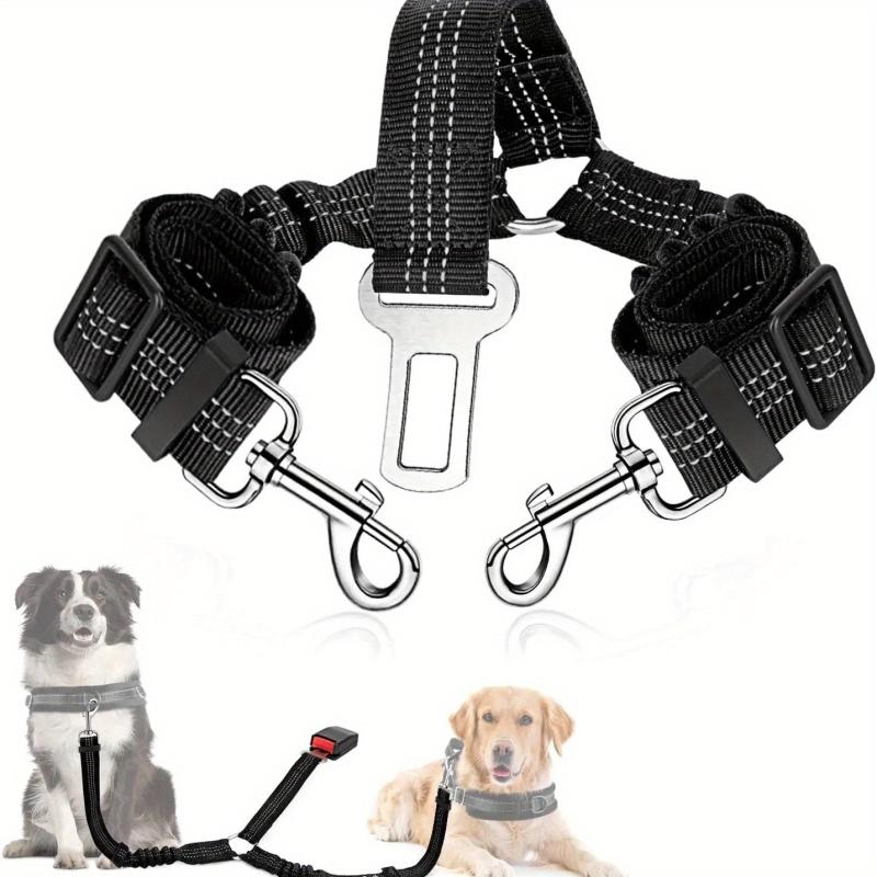 Double Dog Seatbelt w/ Elastic Bungee Buffer - Keep Pup Safe on Road