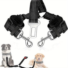 Double Dog Seatbelt w/ Elastic Bungee Buffer - Keep Pup Safe on Road