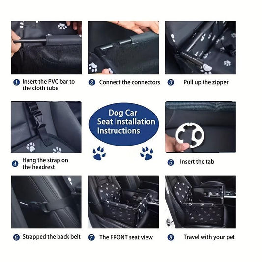 Dog Car Seat Booster for Travel Safety - Foldable with Waterproof Pad & Mesh