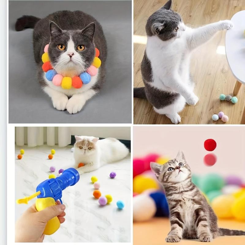 Interactive Cat Toy Plush Ball Gun with 100 Foam Balls