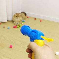 Interactive Cat Toy Plush Ball Gun with 100 Foam Balls