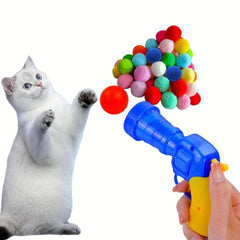 Interactive Cat Toy Plush Ball Gun with 100 Foam Balls