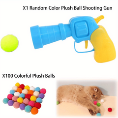 Interactive Cat Toy Plush Ball Gun with 100 Foam Balls