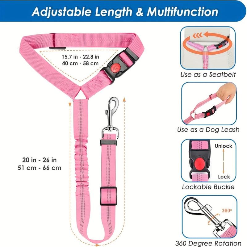 2 Pack Dog Seatbelt Leash For Cars - Pet Safety Car Seat Belt
