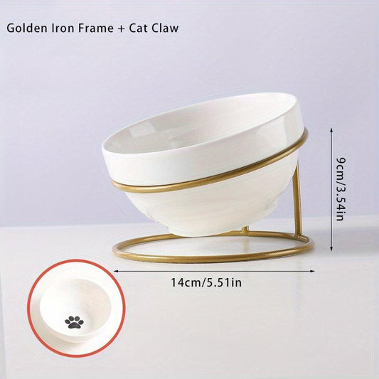 Elevated Ceramic Cat Feeding Bowl with Iron Stand