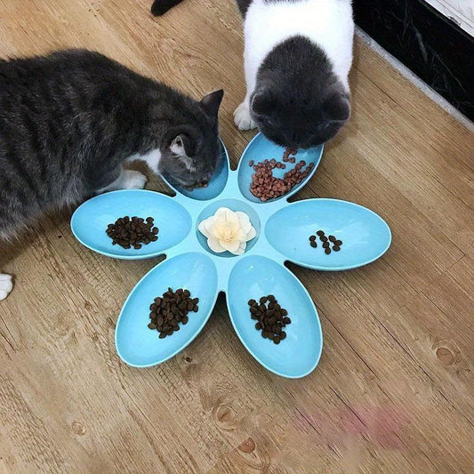 Petal Shaped Plastic Cat Bowl 6 Meal Feeder