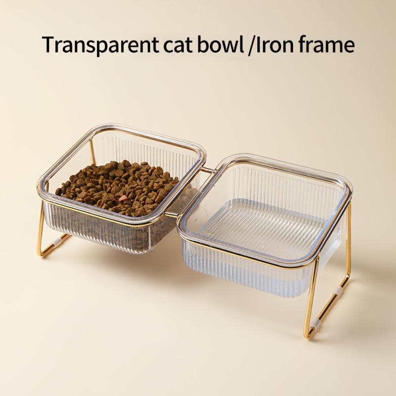 Double Cat Bowls With Iron Stand - Pet Feeding Supplies