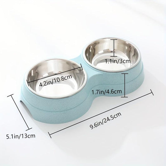 Pet Double Bowl For Cat And Dog 2 In 1 Feeding Basin
